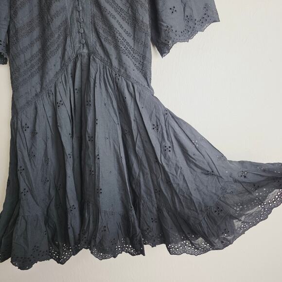 NEW Madewell Eyelet Flutter Sleeve Black Mini Dress Jet Black - Picture 9 of 12